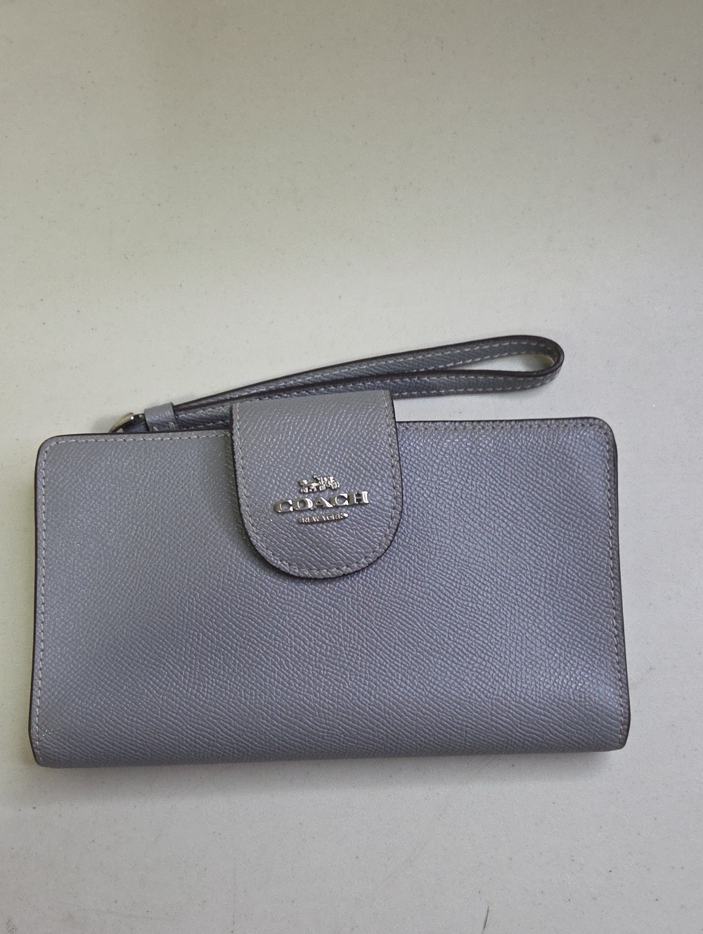 Coach Gray Phone Tech Saffiano Leather Wristlet Wallet with Gold Logo